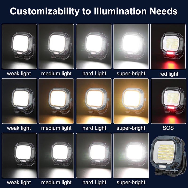DXSAWA LED Work Light Rechargeable Magnetic Work Lights 2500LM Waterproof Folding Portable Flood Light 180°Foldable Work Light for Camping, Fishing,Car Repair,Hiking,Garage,Job Site Lighting (Black) - Image 2